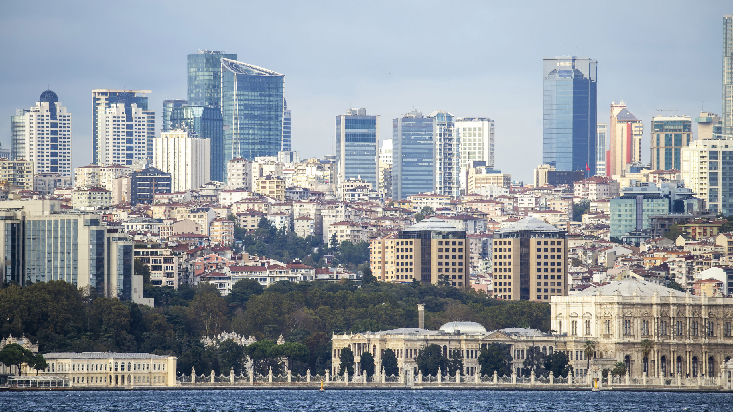 view district with residential high modern buildings istanbul bosphorus strait foreground turkey scaled